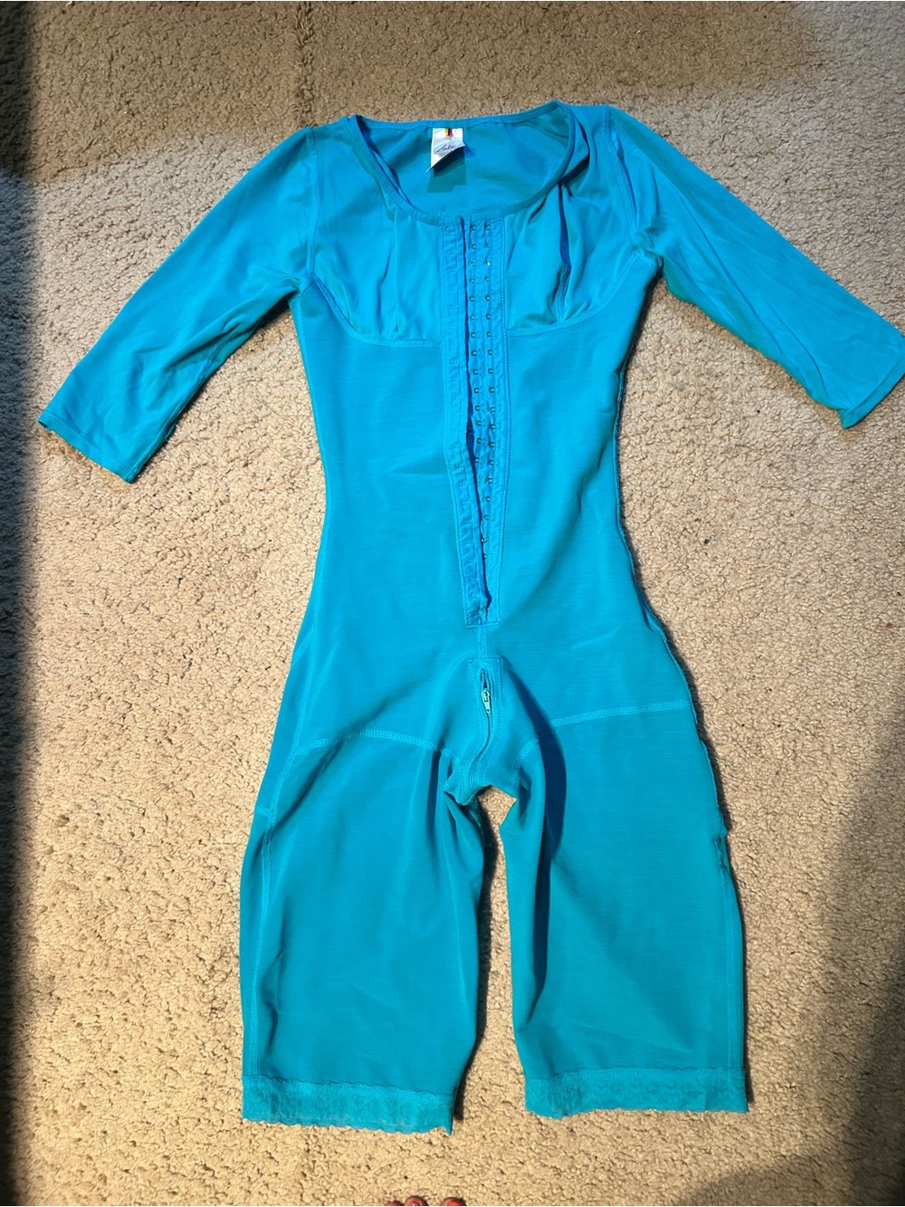Women's Turquoise Full-Body Shapewear Bodysuit with Front Hook Closure